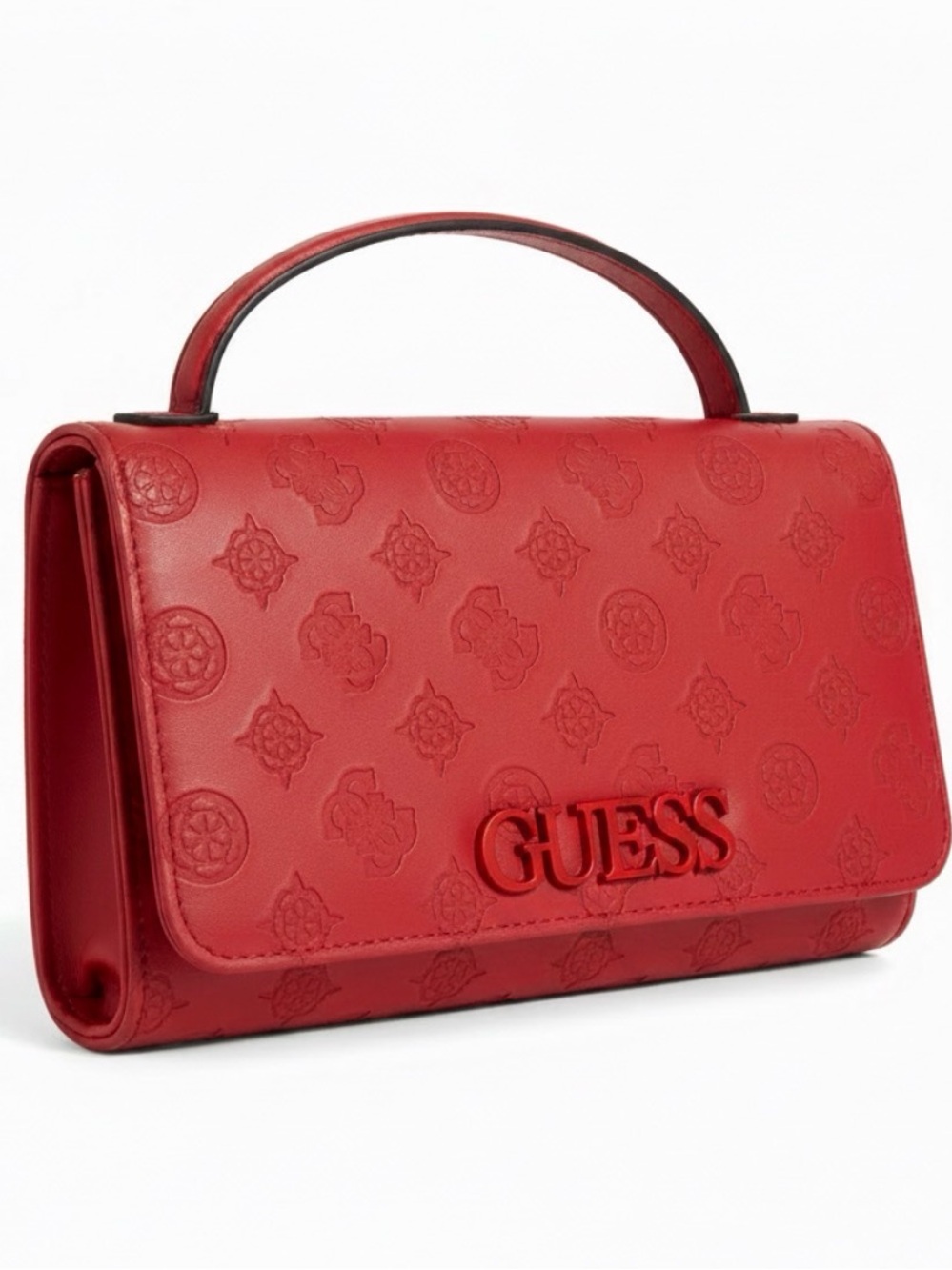GUESS Red Embossed Logo Wristlet Clutch